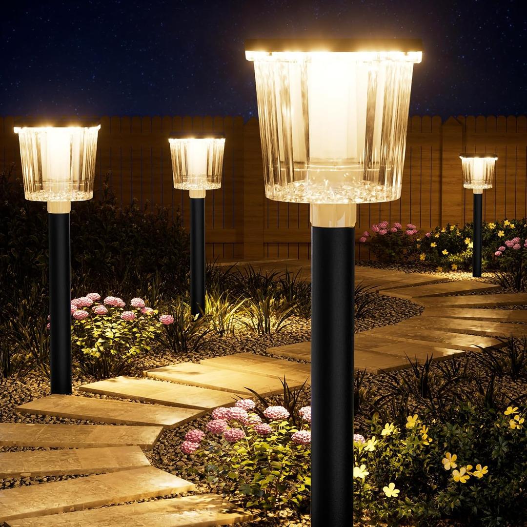 Super Bright Solar Pathway Lights Outdoor Powered 8 Pack,Adjustable Warm&Cool White,Waterproof IP65 Solar Garden Decor Landscape Lighting Outside for Front Yard/Patio/Walkway/Driveway/Lawn/Path Light (Obsidian Black)