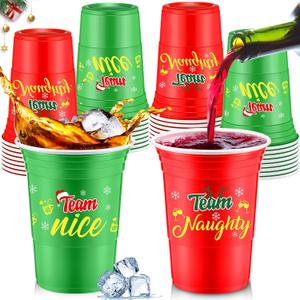 Jinei 50 Pcs Naughty or Nice Christmas Cups Disposable Plastic Party Cups 16 oz Holiday Coffee Hot Cocoa and Hot Cold Drinks for Xmas Team Party Favors