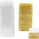50Pcs Square Plastic Cake Boxes with Lids, 2.73" Clear PET Dessert Containers for Cupcakes, Muffins, Pastries, Bakery Packaging for Wedding, Birthday, Party Favors (gold base), Small