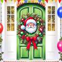 3 x Christmas Door Banner Set 35x71 Inch Santa Claus with Red Ribbon and Green Ornaments Home Porch Decoration Front Door Wall Hanging Party Holiday Outdoor Decoration