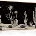 Desert Night Cactus Framed Canvas Wall Art Set,Southwestern Black and White Landscape Wall Decor,Rustic Wooden Mid Century Boho Moon Artwork for Living Room,Bedroom-20 x40