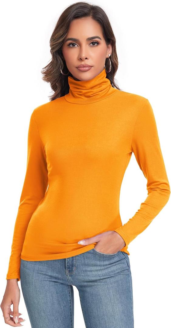 Women's Long Sleeve Casual Lightweight Turtleneck Top Slim Fit Thermal Active Layer Shirts (Orange), Size S