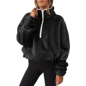 ANRABESS Women Long Sleeve Oversized Half Zip Sweatshirt Soft Sherpa Fleece Pullover Top Fall Fashion Outfits Trendy Winter Outwear Black 
Size XL