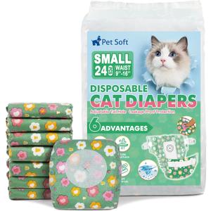 Pet Soft Disposable Cat Diapers - Diaper for Female & Male Cats, Puppy Doggie Diapers for Female Dogs with Adjustable Foam Tail Hole, Small (24Pcs, GN Flowers)