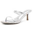Shoe Land Kitten Heels for Women – Low Heels, Slip-On Open Toe Heeled Mules with 2 Straps, Dressy Short Heeled Sandals for Wedding, Party & Office | Trendy 2025, Silver, Size 5.0, SL-Tecy