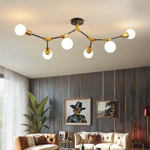 Modern Sputnik Semi Flush Mount Ceiling Light Fixture Gold and Black,Metal Mid Centur 6 Light Chandelier for Dining Room Bedroom Kitchen Hallway Foyer Living Room