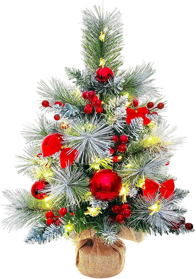 Small Christmas Tree with 50 Lights22 Inches Artificial Tabletop Mini Christmas Tree with Pine Needle Branches Red Berries Red Bowknots Christmas Decorations for Home Store Party Holiday Small Christmas Tree with 50 Lights22 Inches Artificial Tabletop Mini Christmas Tree with Pine Needle Branches Red Berries Red Bowknots Christmas Decorations for Home Store Party Holiday