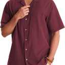 Alimens & Gentle Mens Linen Shirts Cotton Hawaiian Shirts Short Sleeve Button Down Shirts Casual Summer Beach Tops (Red, L)
