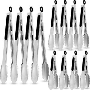 Chengu 12 Pack Stainless Steel Kitchen Tongs 7/9/12 Inches Food Serving Clip Kitchen Cooking Tongs High Heat Resistant Clips for Cooking Non Stick Locking Grill Salad (Black)