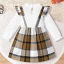 Toddler Girl Dress Plaid Ruffle Long Sleeve Bowknot Little Girl Dresses Fall Winter Outfits 3-7 Years (Brown)