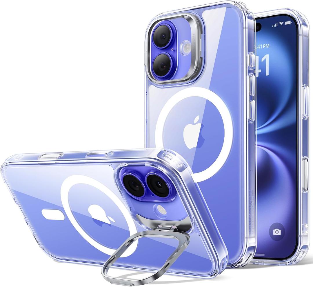 ESR for iPhone 16 Plus Case, Compatible with MagSafe, Military-Grade Protective Case for iPhone 16 Plus,Built-in Stash Stand Phone Case, Scratch-Resistant Back Cover, Clear