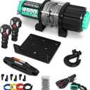 4500lbs ATV/UTV Winch with Synthetic Rope, Electric Boat Trailer Winch 12V, Waterproof Winch with 2 Wireless Remotes &Wired Switch,with Mounting Plate,Aluminium Fairlead