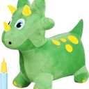 INPANY Bouncy Horse, Dinosaur Hopper Toys, Toddler Plush Bouncing Animal, Dinosaur Birthday Party Decorations, Inflatable Ride on Rubber Triceratops Bouncer, Outdoor for 2 3 4 Yr Boy Girl