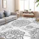 HEBE Washable Area Rug 8'x10' Non Slip Soft Distressed Medallion Bedroom & Living Room Rugs Vintage Entry Floor Carpet for Dining Room Bathroom Entryway