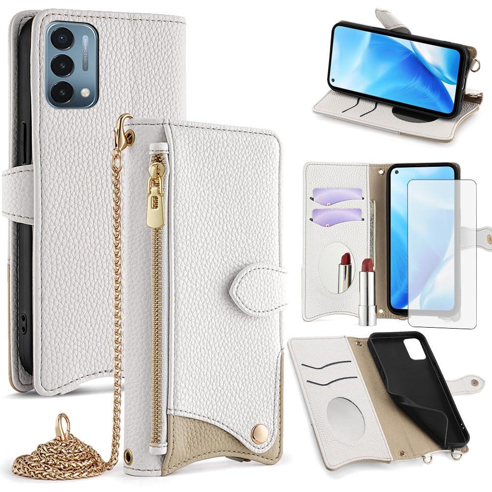 Phone Case for OnePlus Nord N200 5G Wallet Cover with Screen Protector and Mirror Flip Cover Card Holder Slot Stand Crossbody Strap Cell One Plus N 200 G5 1 Plus 200N 1plus One+ 1+ N2005G 2021