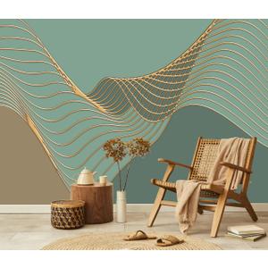 TUNDJ Gold Geometric Line Wallpaper Mural Peel and Stick 137"x100"