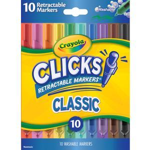 Crayola Clicks Retractable Tip Markers (10ct), Stocking Stuffers for Kids & Toddlers, Cone Tip Washable Art Marker Set, Coloring Book Supplies, No Dry, 3+ (Classics)