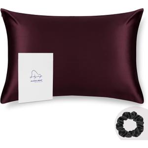 ALASKA BEAR King Silk Pillowcase and Scrunchie Gift Set Pillow Cases for Acne, Eyelashes & Extensions (1 Pack, Red Burgundy) (King 20''x36'')