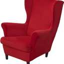 Wing Chair Slipcovers, 2 Piece Stretch Wingback Chair Cover Soft Velvet Armchair Covers with Elastic Bottom for Living Room Bedroom (Red)