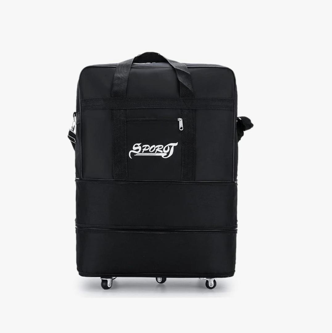 Small Size Expandable Extra Travel Oxford Duffel Bag with Wheels Waterproof Lightweight Traveling Foldable Suitcase Black