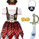 Sicypoty Girls Pirate Costume for Halloween Cosplay Pirate Costume Buccaneer Dress (5-7 Years)