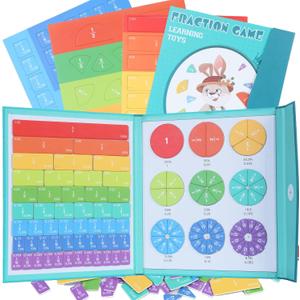 Montessori Magnetic Book Fraction Puzzle,Educational Math Fraction Manipulatives for Child,Magnetic Fraction Tiles for Elementary School,Magnetic Fraction CirclesToy for 4,5th Grade.