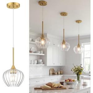 Glass Pendant Lights for Kitchen Island, 7" Modern Gold Pendant Light Fixtures Small Adjustable Hanging Light for Kitchen, Dining Room, Sink, Bathroom