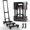 Folding Hand Truck 500lbs Heavy Duty Portable - 6 Wheels Collapsible Design with 2 Elastic Ropes, Lightweight 6.5lbs for Travel, Moving & Storage (1.70, Blac)