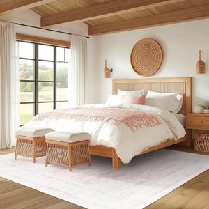 5x7 ft Area Rug Pink Boho Indoor Rug, Machine Washable, Non-Slip, Low Pile Rug for Living Room, Bedroom, Dining, Home Office, Light Pink