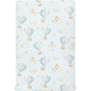 vvfelixl Crib Sheets for Boys Hot Air Balloon Rabbits Mouse Toddler Baby Girl Sheets for Crib,Neutral Mini Crib Nursery Mattress Sheets Fitted,Crib Mattress Soft & Breathable 52 * 28 * 9In White (Color 31)