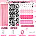 57 Pcs Western Cowgirl Party Decorations 2 Pink and 1 Cow Chiffon Backdrop Curtains 50 Cow Theme Balloons with Accessories for Farm Animal Cow Theme Birthday Party Photo Supplies