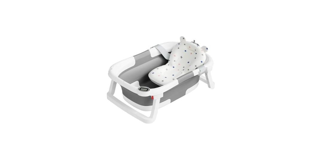 NAPEI Collapsible Baby Bathtub for Infants to Toddler, Portable Travel Baby Bath Tub with Drain Hole, Baby Folding Bathtub for Newborn 0-36 Month,Grey