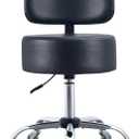 Ergonomic Drafting Stool with Backrest, 400LB Heavy Duty Hydraulic Stool, 19-25 Inch Adjustable Height Rolling Stool Chair with Lumbar Support for Standing Desk, Salon, Tattoo, Kitchen, Home Office, Round
