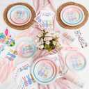 EI 210pcs Easter Paper Plates and Napkins Easter Spring Bunny Plates Disposable Heavy Duty Paper Plate Pink Kinves Spoons Forks Cups for Birthday Spring Tea Party