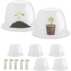 Plant Protectors from Animals 5-Pack, 10" D  6.7" H Garden Cloches for Seedlings Nursery Pots, Clear Plant Covers, Mini Greenhouse for Plants, Durable Humidity Domes with Ventilation Holes