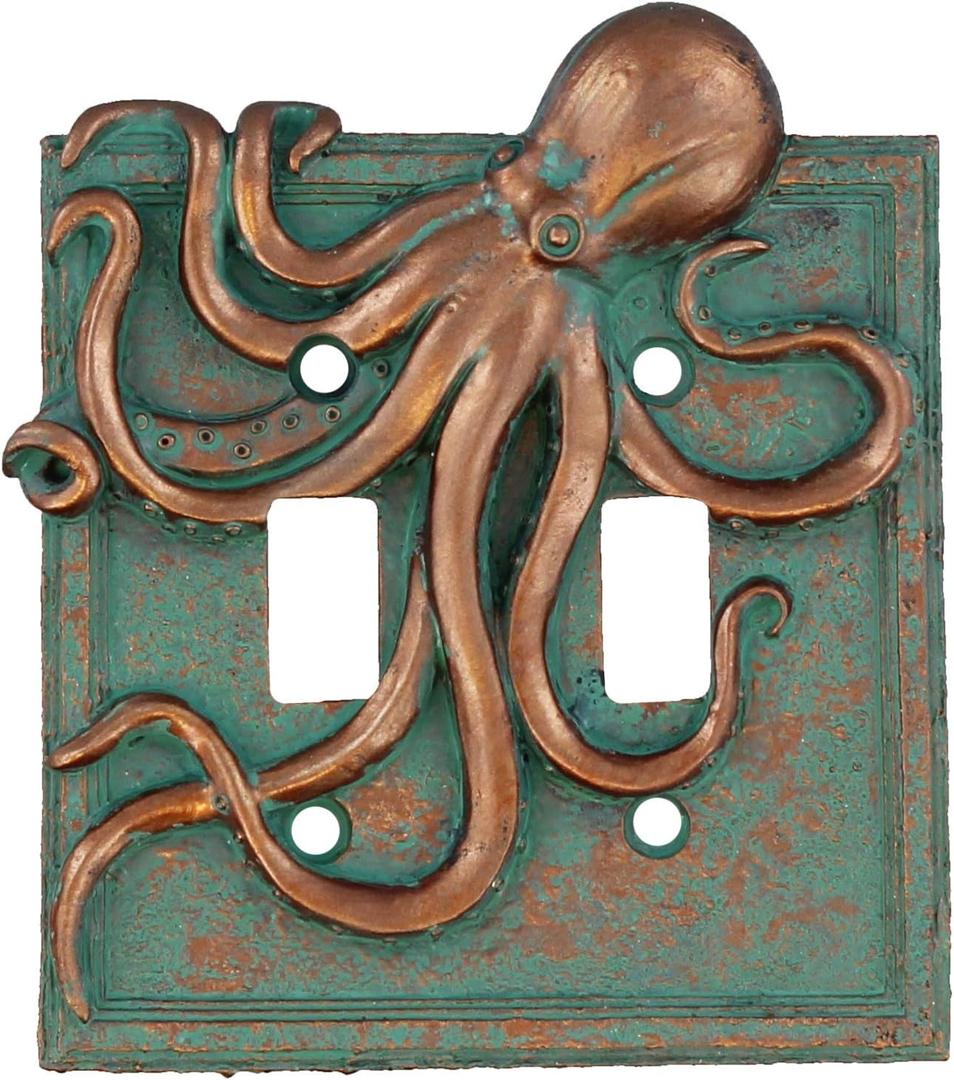 Top Brass Large Octopus/Kraken Electrical Cover Wall Plate Bronze/Verdigris Finish - Single Switch, Double, Rocker, Outlet (Double Switch)