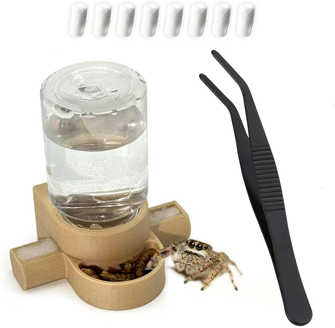 Jumping Spider Accessories, Jumping Spider Water Dispenser, Magnetic Hanging Feeder with Tweezers for Jumping Spiders, Tarantulas, Praying, Mantises (Beige)