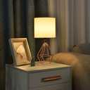 COTULIN Rose Gold Bedside Table Lamp,Modern Small Desk Lamp with TC Fabric Shade Geometric Metal Base for Kids Living Room Bedroom Nightstand