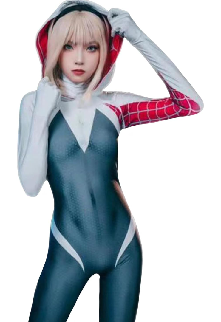 Spider Costume White Cosplay Jumpsuit Bodysuit, XS