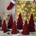 Thyle Burgundy Red 6 Pcs Velvet Christmas Tree Figurines - 6" 8" 10" 12" Winter Holiday Modern Cone Tabletop Decoration Set for Mantel Entryway Centerpiece Home Rustic Minimalist Tree Decor