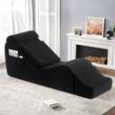 Yoga Chair Lounge for Adult, Ergonomic Chaise Lounge Chair with Side Pocket, Headrest, Waist Pad, OttomanPerfect for Stretching, Massage, and Relaxation, Used in Living Room, BedroomBlack