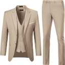 Men Suits 3 Pieces Set Slim Fit Wedding Suit Groomsmen Prom Suit Tuxedo Business Formal Casual Groom Suit Jacket Blazer Pants (Large, Champagne)