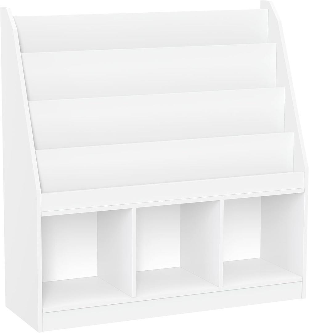 RiverRidge Kids 4 shelves Three Cubbies Bookrack, White (02-251), 11.81"D x 35"W x 36"H