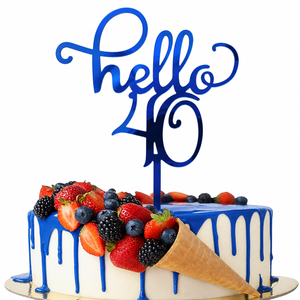Golden Hello 40 Birthday Cake Decoration - Acrylic Mirror 40th Cake Topper, Wedding Anniversary, Birthday Party Cake Decor Supplies
