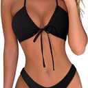 OMKAGI Women Sexy Thong Bikini Swimsuit Set Push Up String Brazilian Bathing Suits (Small, Black)