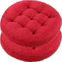 Meditation Floor Pillow, 2 Pack Round Floor Cushions for Adults, Button Tufted Seat Cushions for Yoga Tatami Living Room, Wine Red, 22 x 22 x 4 in (Set of 2)