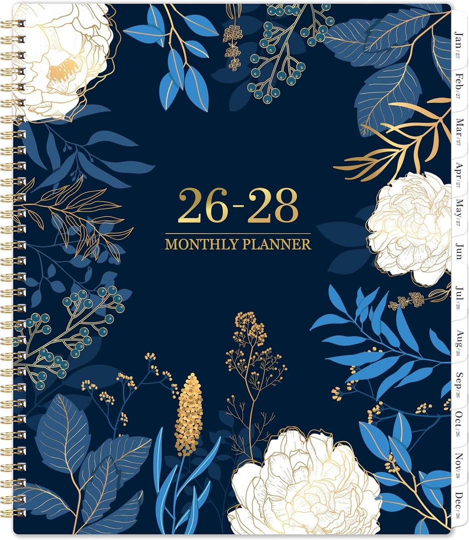 2026-2028 Monthly Planner - 2 Year Monthly Planner/Calendar 2026-2028, July 2026 - June 2028, 11" x 9", 24 Monthly Planner with Tabs, Back Pocket, Holidays, Twin-Wire Binding, Note Pages (Blue)