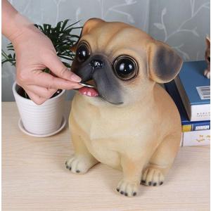 Cute Pug Money Box, Coin Bank Keepsake with Plastic Stopper, Cute Pet Statue Decor Money Saving Coin Bank Animal Birthday Nursery Decor for Girls Boys (Puppy), Yellow