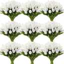 Janinka 75pcs Artificial Tulip Flowers Fake PU Tulips Faux Latex Bouquet Flower Centerpieces Arrangement Floral for Mother Day Wedding Spring Decorations (White)