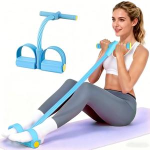 Pedal Resistance Bands with Handles, Upgrade 6-Tubes Manual Tension Training Pedal, Natural Rubber Foot Pedal Resistance Bands, Multifunction Fitness Bands for Abdomen, Waist, Arm, Leg (Blue)